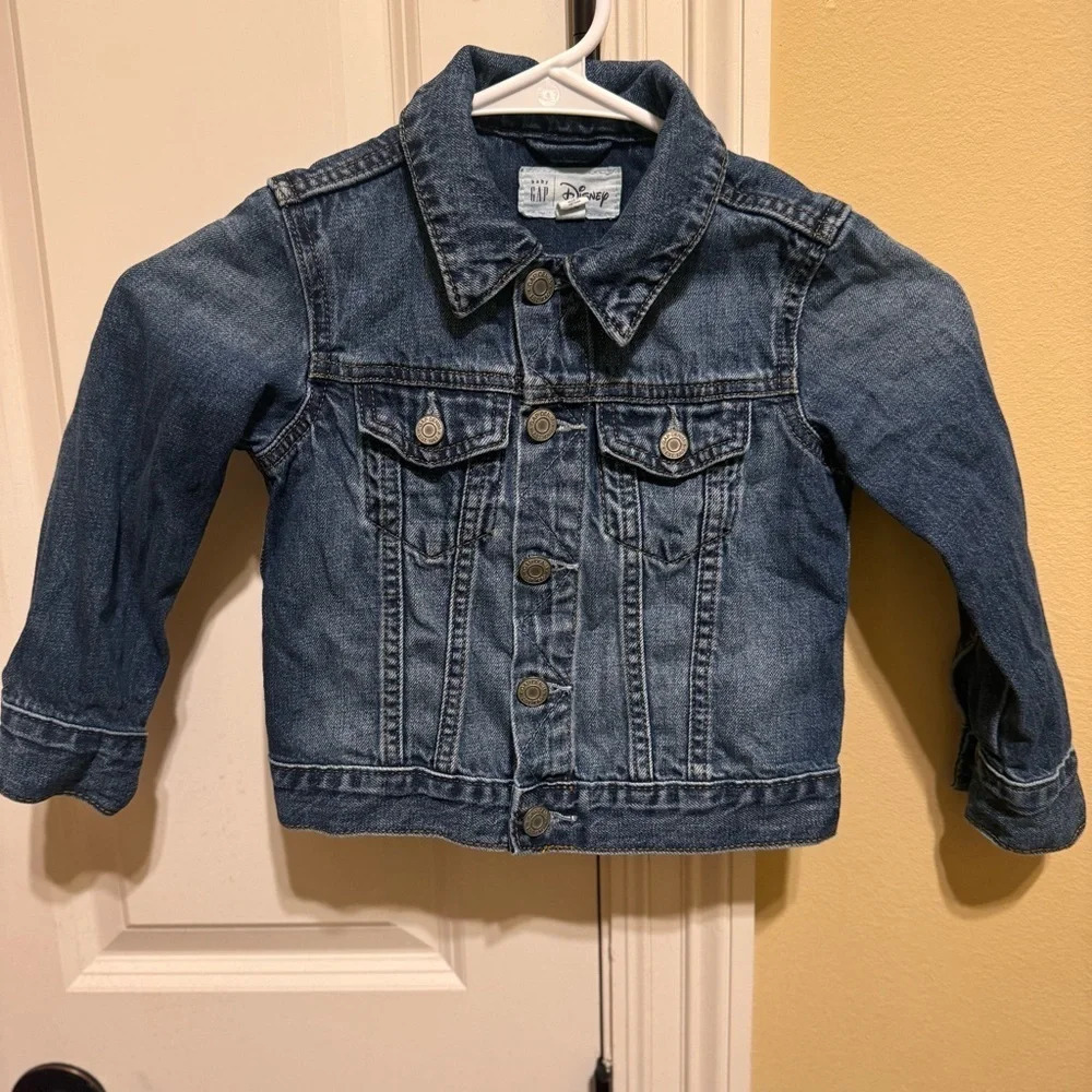 Gap Disney Girl Boy Mickey Mouse Blue Button Down Pockets Jean Denim Jacket Sz 3 - Picture 4 of 7